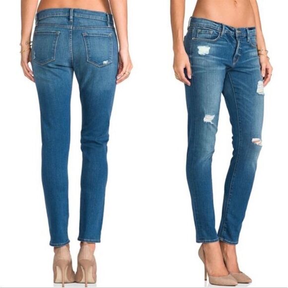 Frame Denim Denim - Frame Le Garcon Distressed Skinny Ankle
Jeans in Dunmore Wash Celeb Favorite